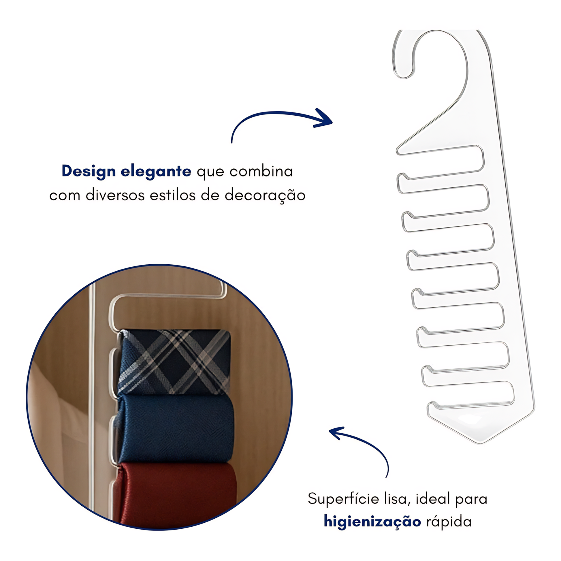 Cabide Acrílico para Gravatas Vertical 10 Ganchos – Design Moderno