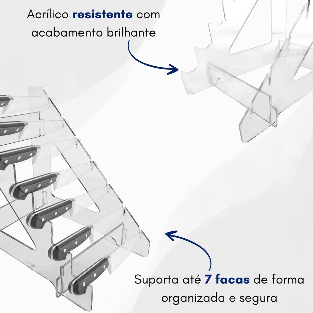 Suporte Acrílico para 7 Facas - Expositor Vertical Organizador