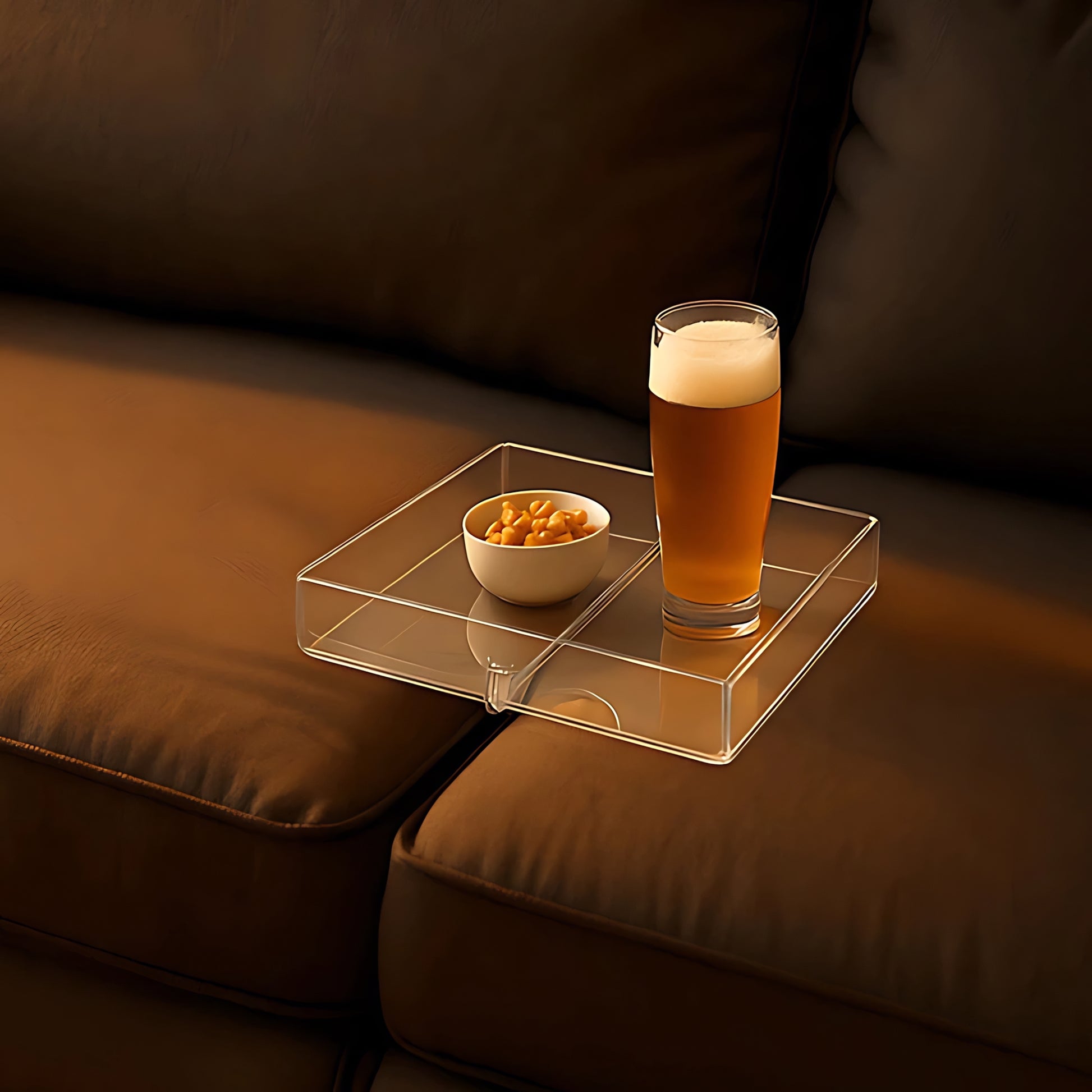 Bandeja de Sofá Acrílica G 20x20cm – Estável, Elegante e Funcional