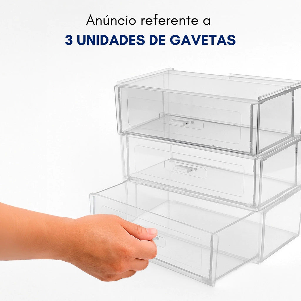 Kit 3 Gavetas Organizadoras Acrílico Modular Multiuso Escritório
