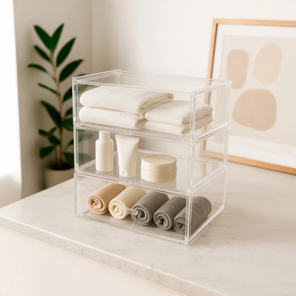 Kit 3 Gavetas Organizadoras Acrílico Modular Multiuso Escritório