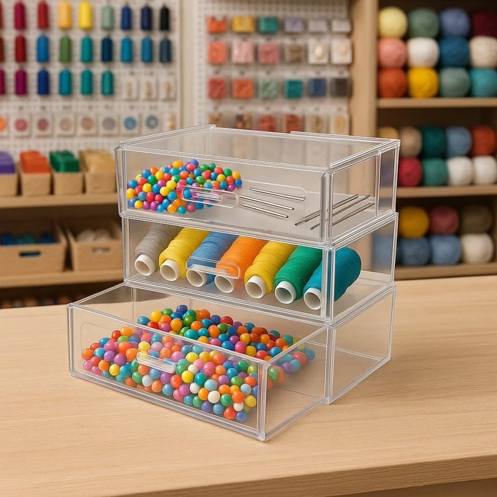 Kit 3 Gavetas Organizadoras Acrílico Modular Multiuso Escritório