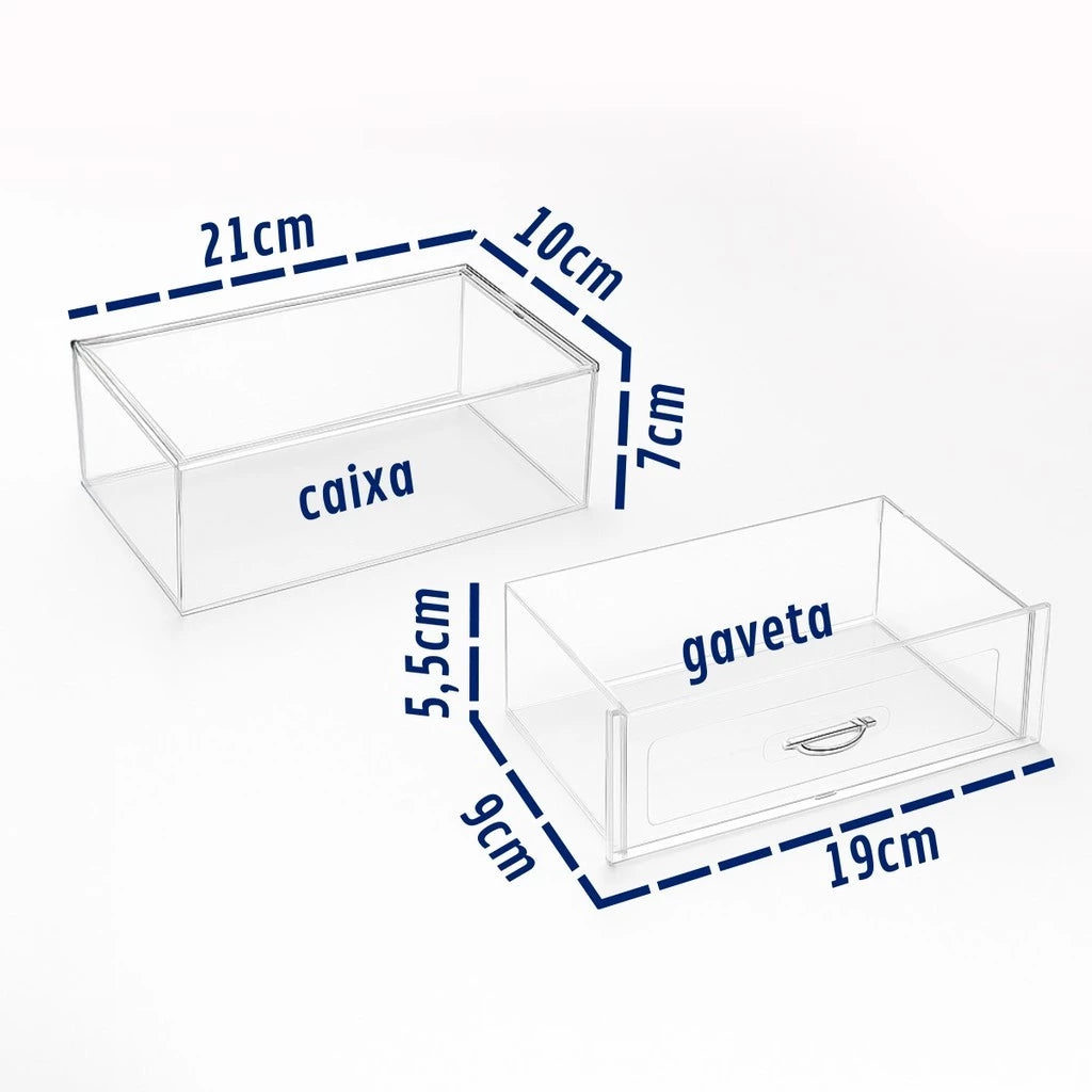 Kit 3 Gavetas Organizadoras Acrílico Modular Multiuso Escritório