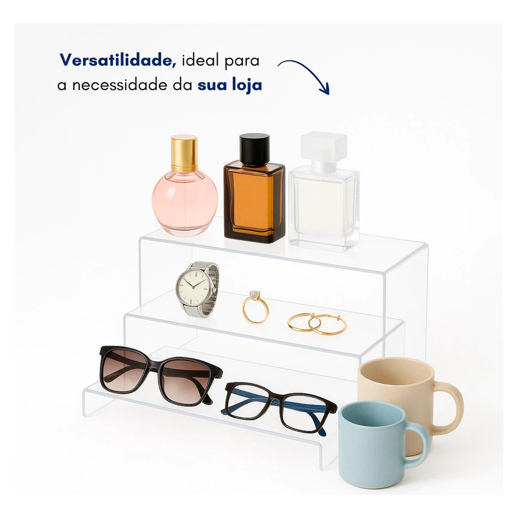 Kit 3 Expositores Acrílico para Loja Vitrine e Balcão Versátil