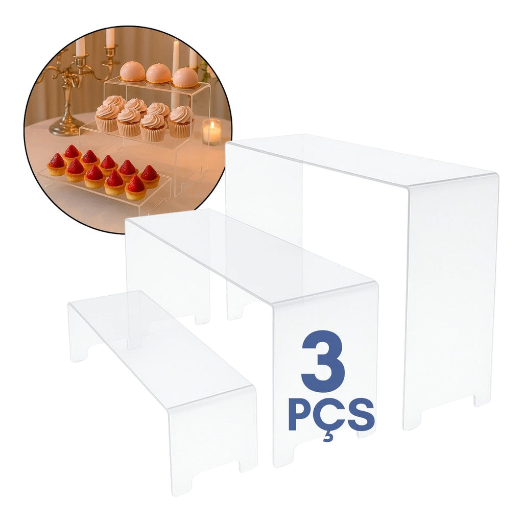 Kit 3 Expositores Acrílico para Loja Vitrine e Balcão Versátil