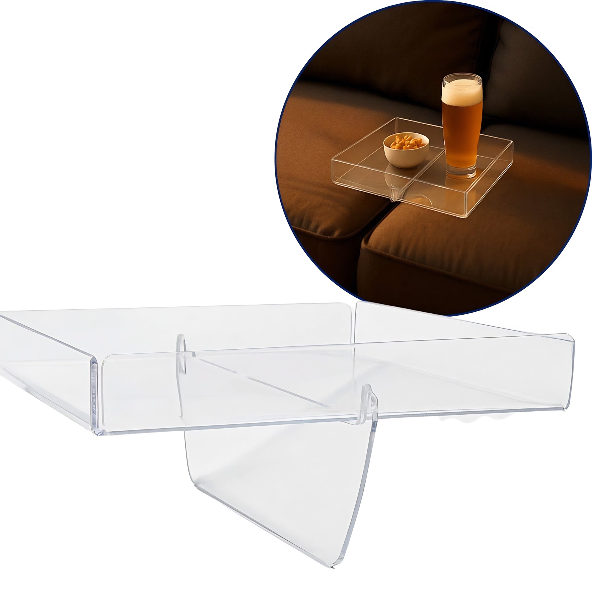 Bandeja de Sofá Acrílica G 20x20cm – Estável, Elegante e Funcional