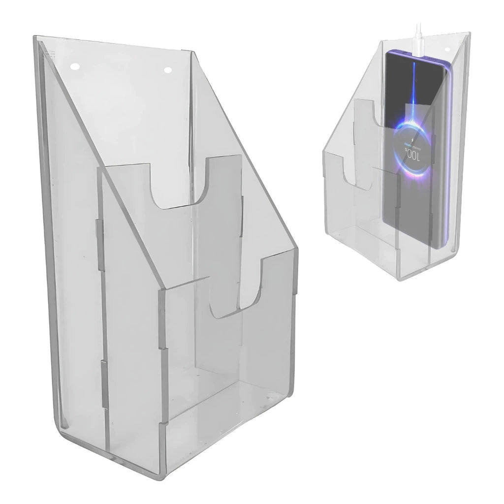 Suporte Acrílico de Parede para Celular com 2 Divisórias e Passa Fio