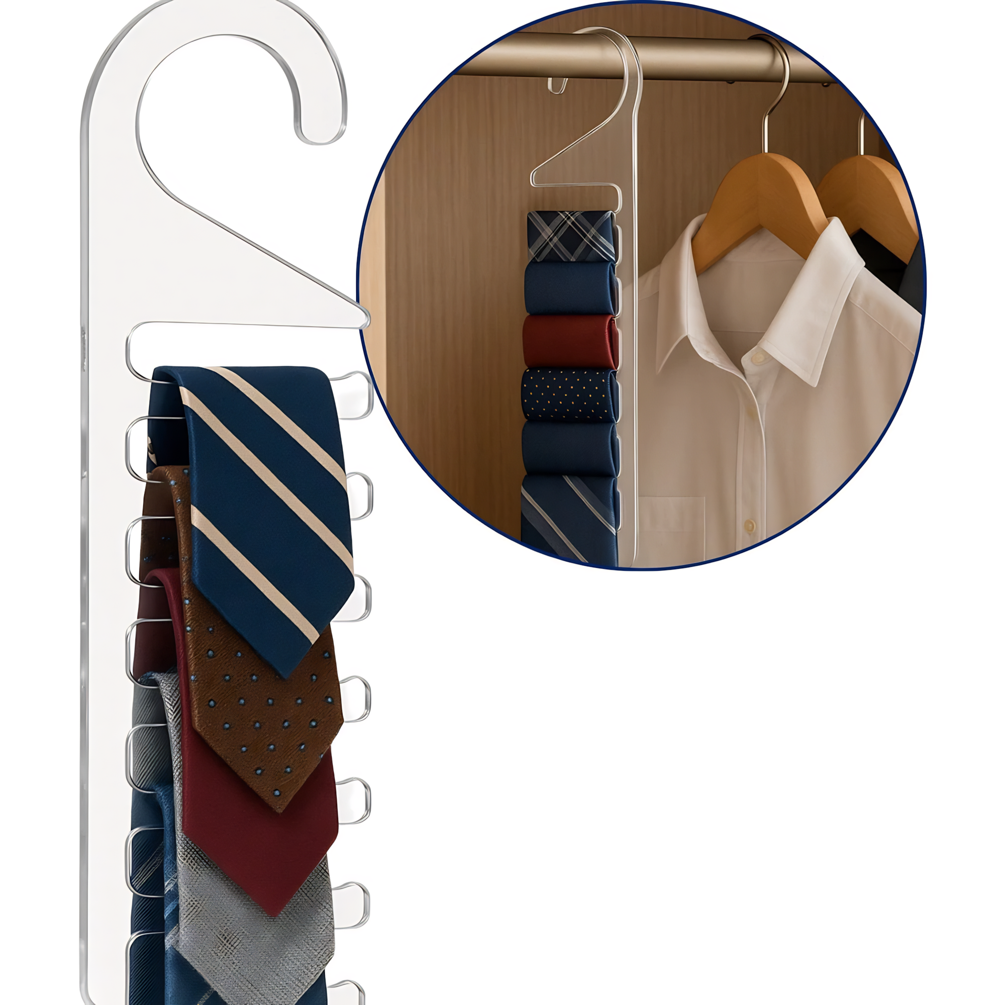 Cabide Acrílico para Gravatas Vertical 10 Ganchos – Design Moderno