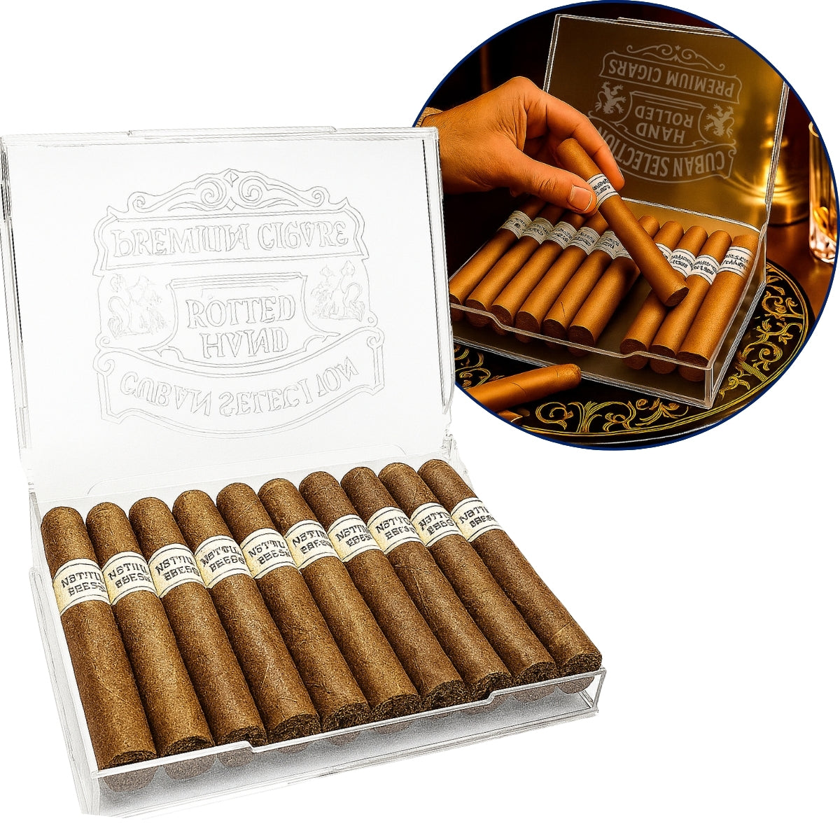 Caixa Umidor Acrílico para Charutos Premium 22x15cm Luxo