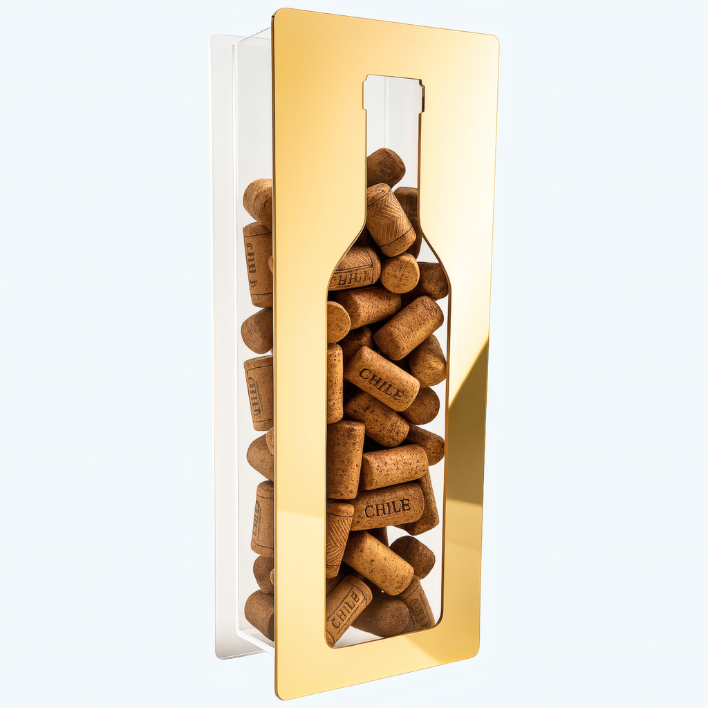 Guarda Rolhas de Acrílico Espelhado Dourado – Decoração Sofisticada para Cozinha ou Bar | Suporte para Rolhas de Vinho