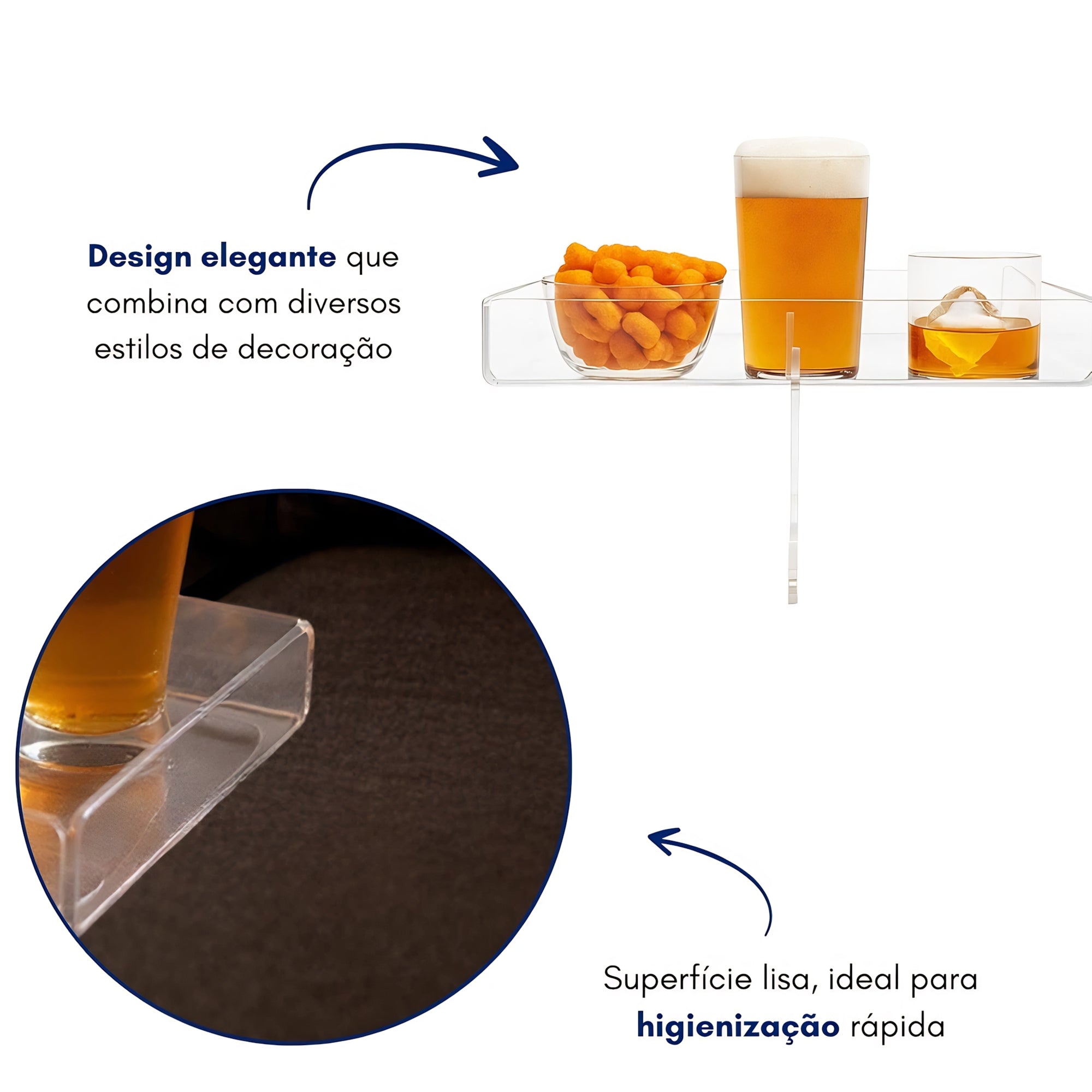 Bandeja de Sofá Acrílica G 20x20cm – Estável, Elegante e Funcional