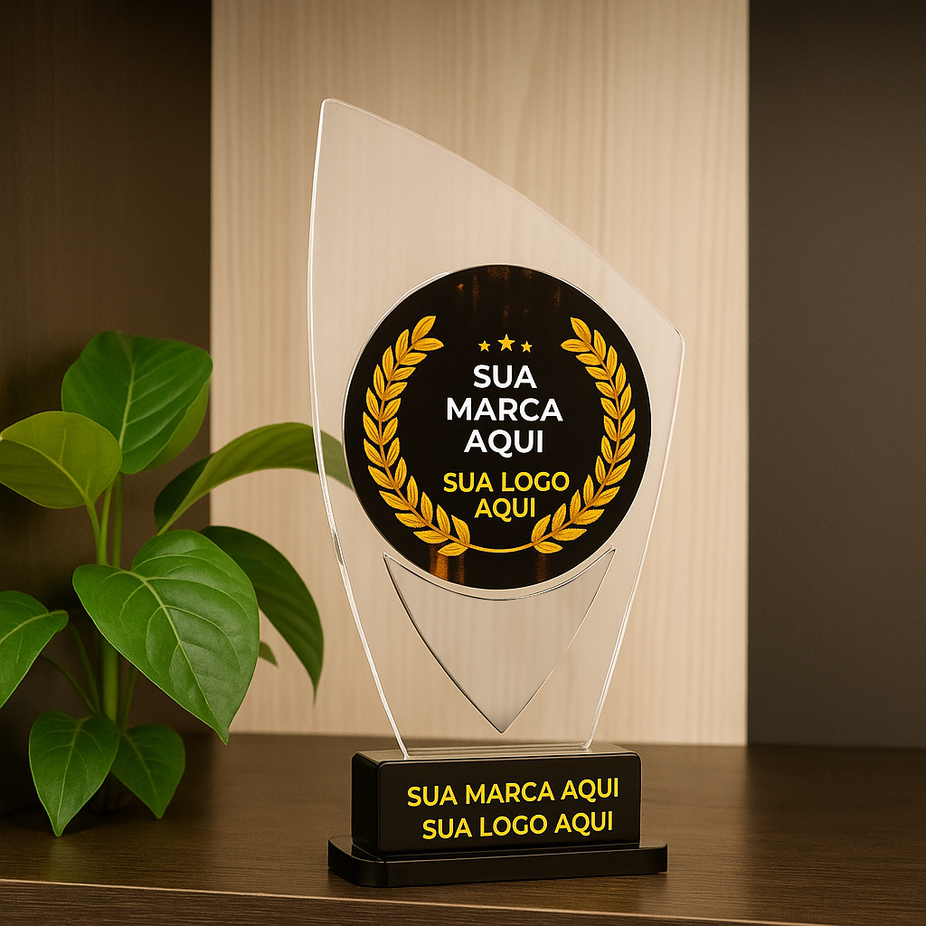 Troféus Personalizados em Acrílico com Sua Marca e Logo