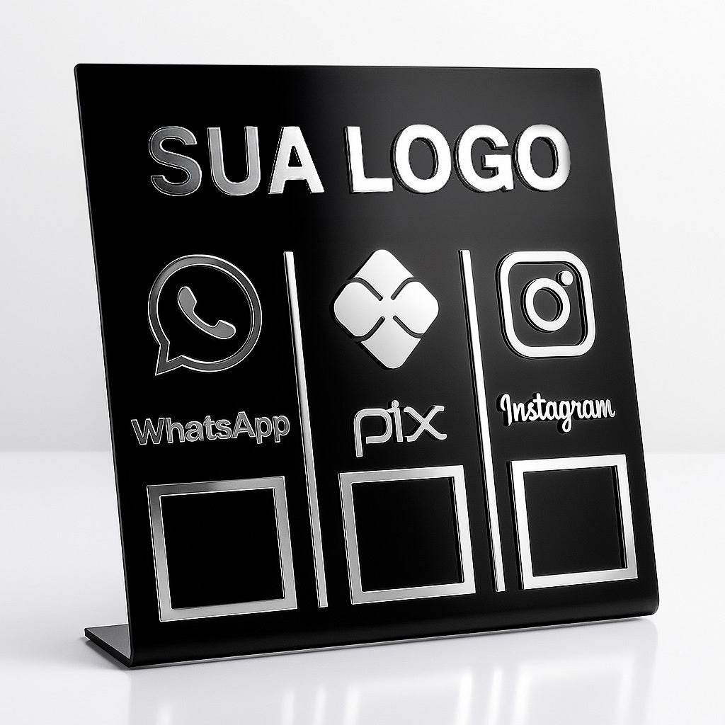 Placa QR Code Triplo Personalizada com Sua Logo para Lojas