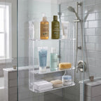 Organizador Shampoo Banheiro Box Ventosa Três Prateleiras Suporte Transparente Parede Sem Furos Higiene Cosméticos Condicionador Sabonete Esponja