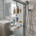 Organizador Shampoo Banheiro Box Ventosa Três Prateleiras Suporte Transparente Parede Sem Furos Higiene Cosméticos Condicionador Sabonete Esponja