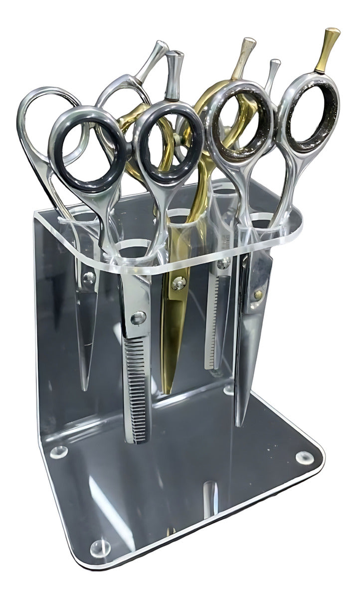 Porta 5 Tesouras Barbeiro Acrilico15x14x8 Base Maior