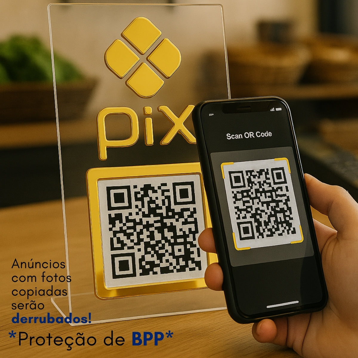 Plaquinha Mesa Qr Code Pix Pagamento Balcão Display Placa