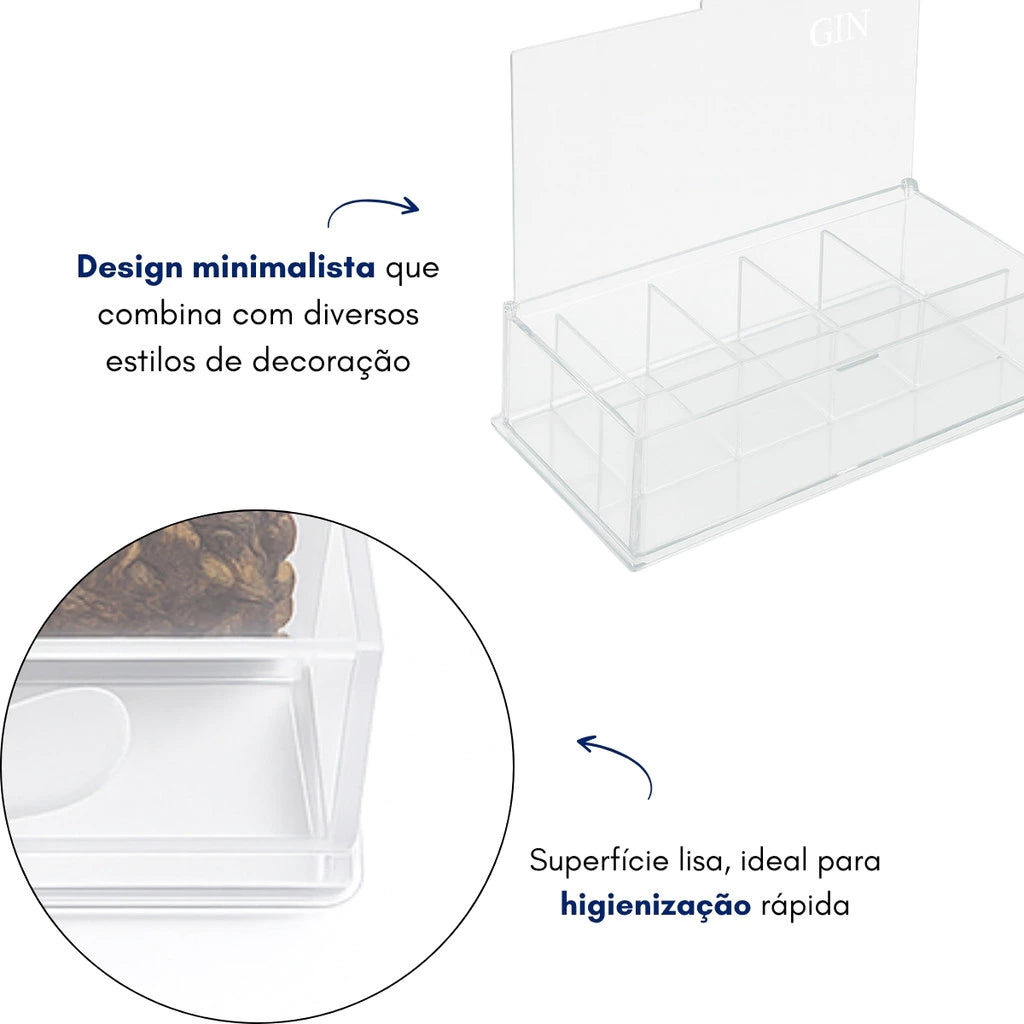 Porta Especiarias Acrílico 5 Divisórias com Colher para Gin e Drinks