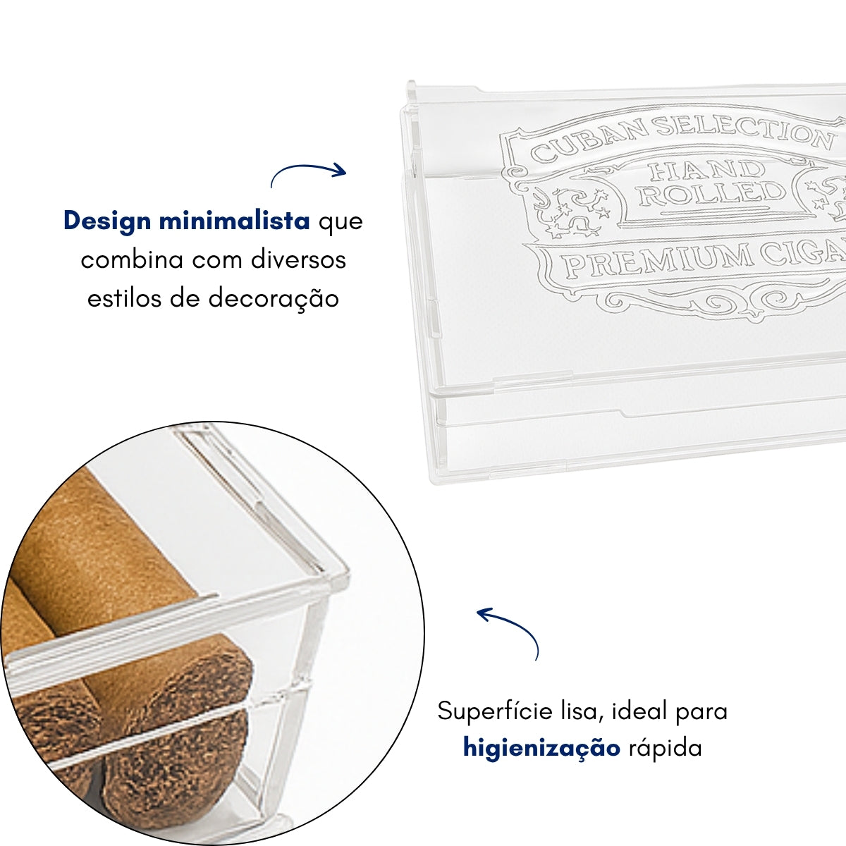 Caixa Umidor Acrílico para Charutos Premium 22x15cm Luxo
