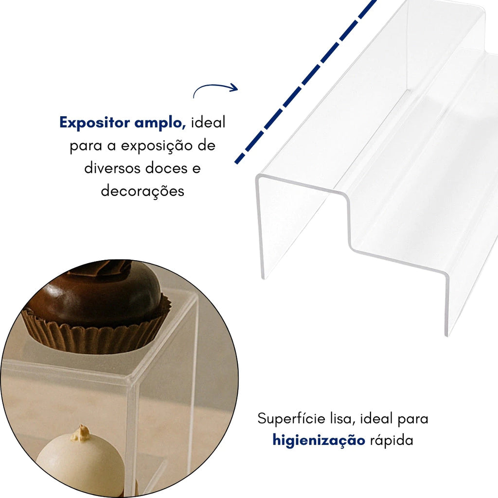 Expositor Acrílico 2 Degraus para Doces e Decoração – 33cm