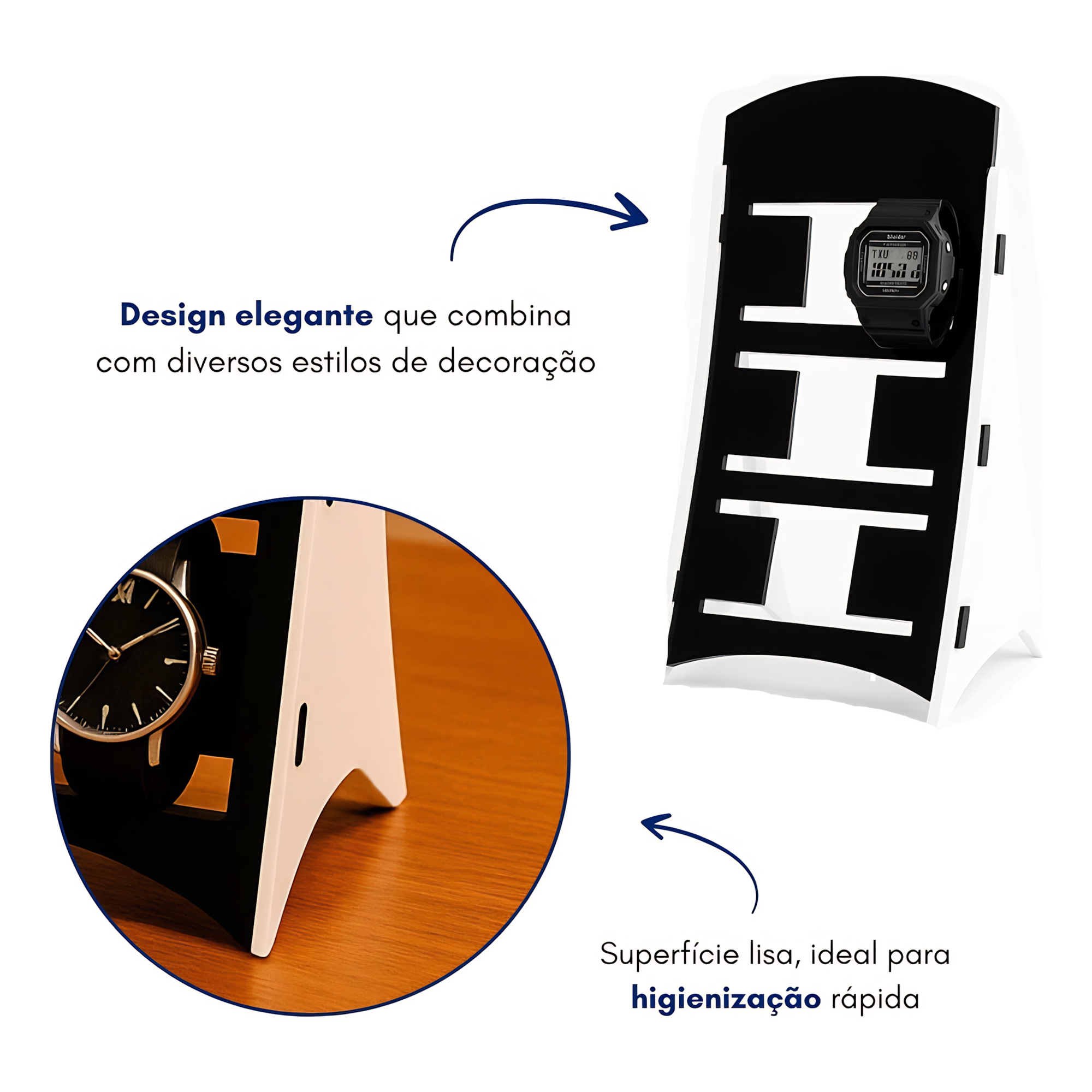 Expositor de Acrílico para 6 Relógios – Elegante Preto e Branco