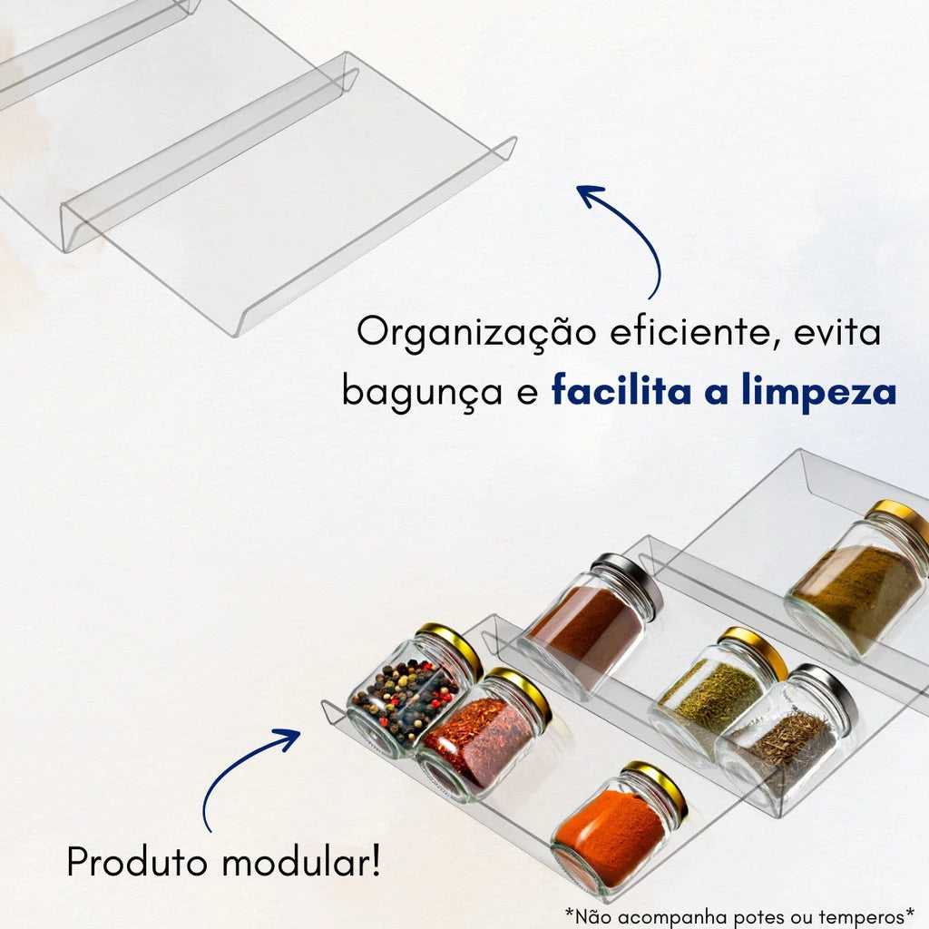 Divisória de Gavetas Acrílico Modular 22x12cm para Organização de Temperos