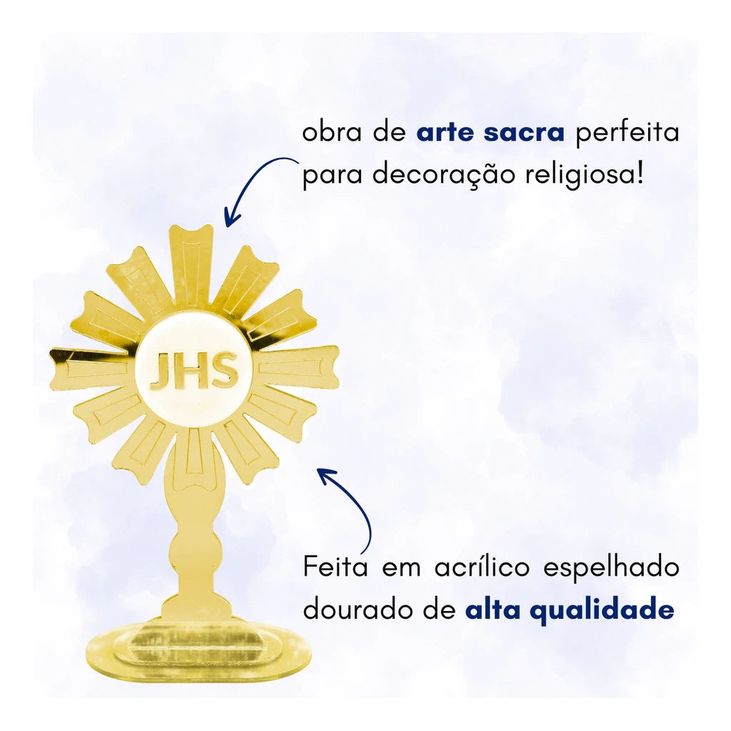 Santíssimo Sacramento Dourado 15cm em Acrílico Espelhado Religioso
