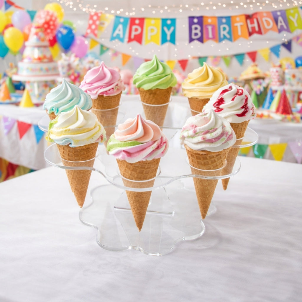 Suporte Expositor Temaki Sorvete Acrilico Cristal 8 Cones Redondo Estrela