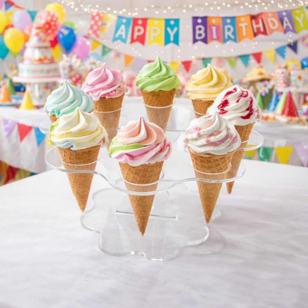 Suporte Expositor Temaki Sorvete Acrilico Cristal 8 Cones Redondo Estrela