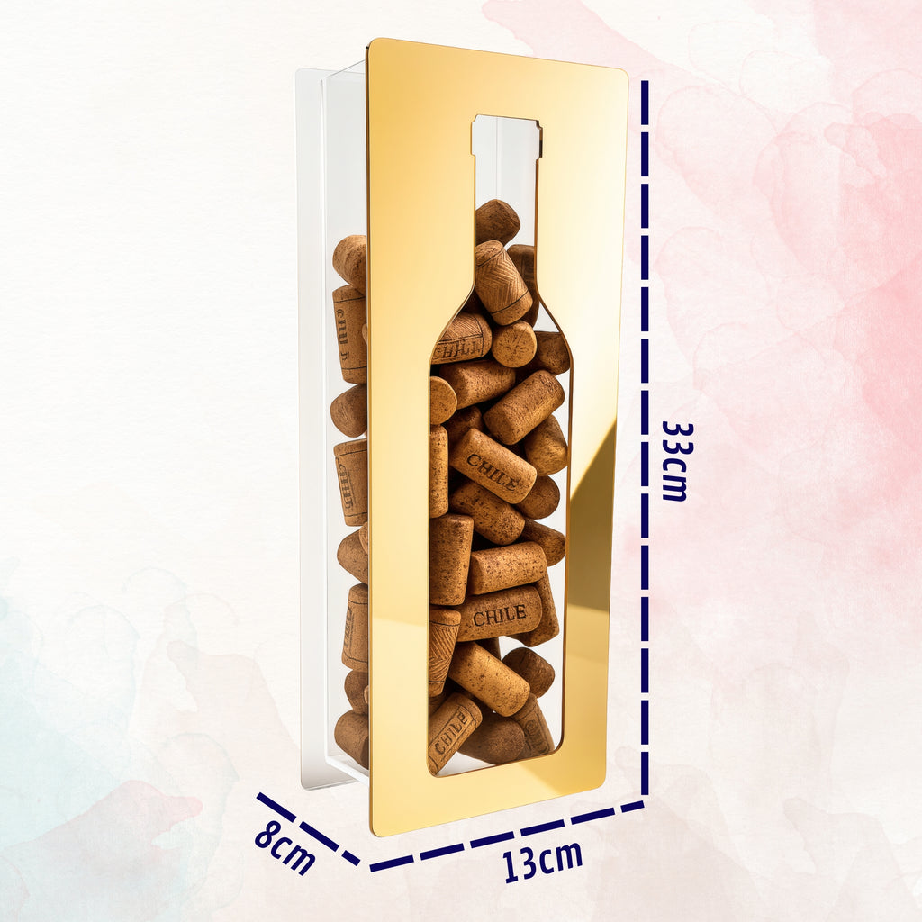 Guarda Rolhas de Acrílico Espelhado Dourado – Decoração Sofisticada para Cozinha ou Bar | Suporte para Rolhas de Vinho