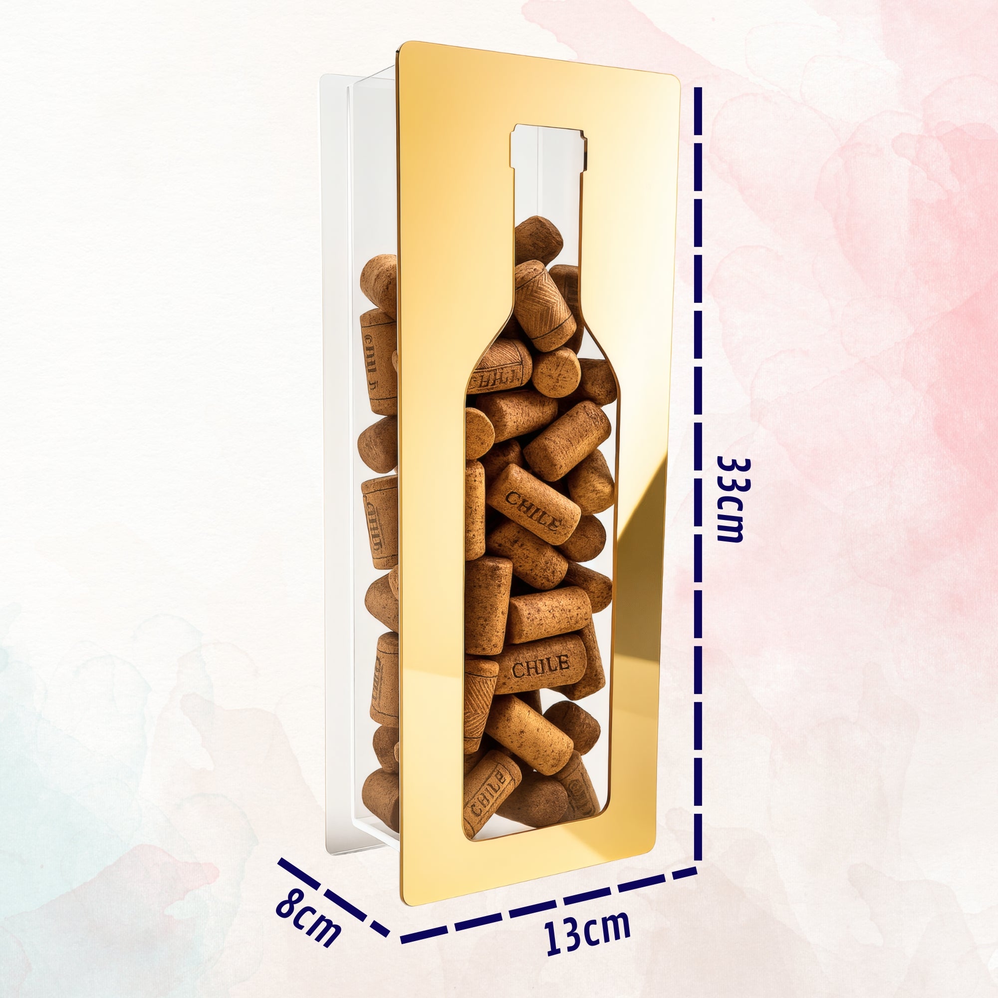 Guarda Rolhas de Acrílico Espelhado Dourado – Decoração Sofisticada para Cozinha ou Bar | Suporte para Rolhas de Vinho