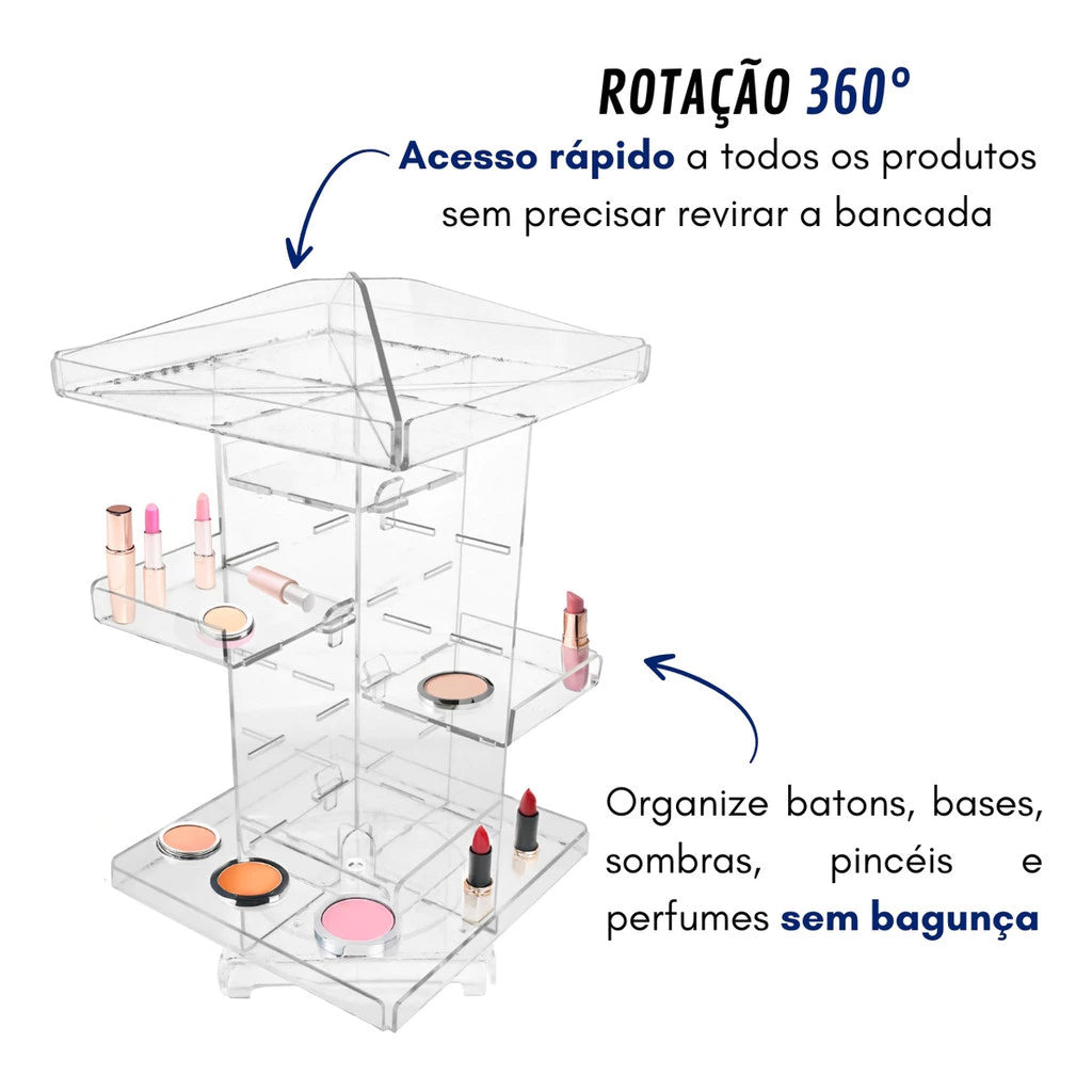 Organizador Giratório 360° Acrílico para Maquiagem e Cosméticos