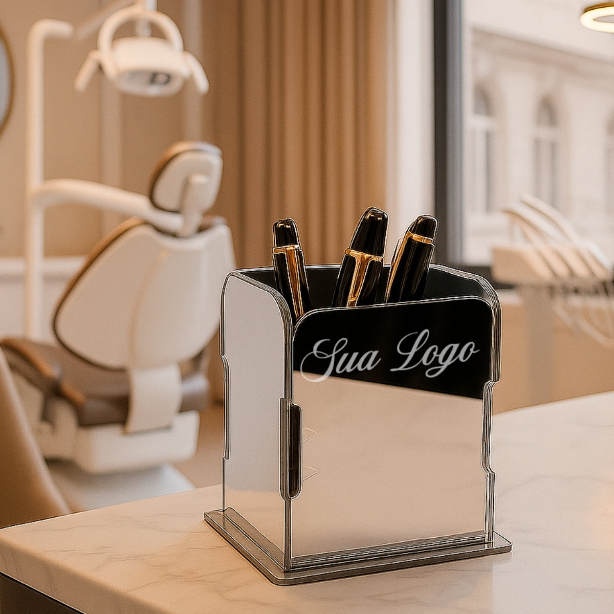 Porta Canetas Personalizado Luxo Dourado para Escritório ou Consultório