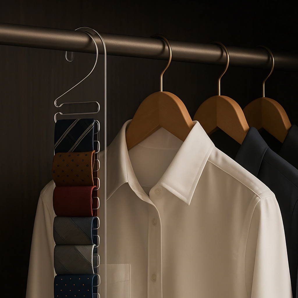 Cabide Acrílico para Gravatas Vertical 10 Ganchos – Design Moderno