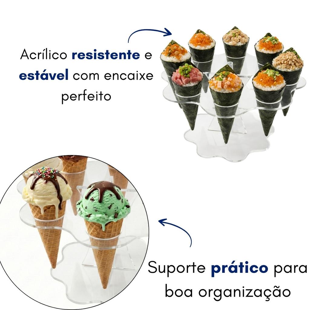 Suporte Casquinha Temaki Sorvete Acrílico 8 Pizza Cone