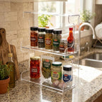 Suporte Organizador Temperos Cozinha Bancada PrateleiraMultiuso Nicho Compacto Casa Moderna Mantém Ingredientes Visíveis Arrumados Decoração Funcional Cozinha Gourmet Armazenamento Sal Pimenta Ervas Molhos