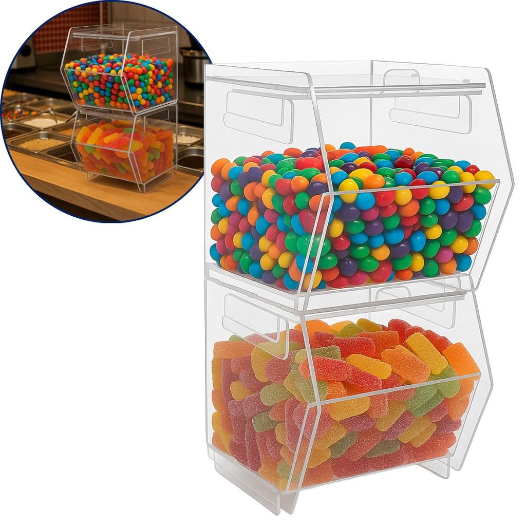 Baleiro 2 Pçs Doces Balas Bombons Chocolates Expositor Transparente Organização Comercial Residencial Festa Evento Loja Conveniência Padaria Confeitaria Mesa Decorativa Acesso Rápido Visual Atrativo Higiene Armazenamento Prático Tampa Proteção Alimentos U