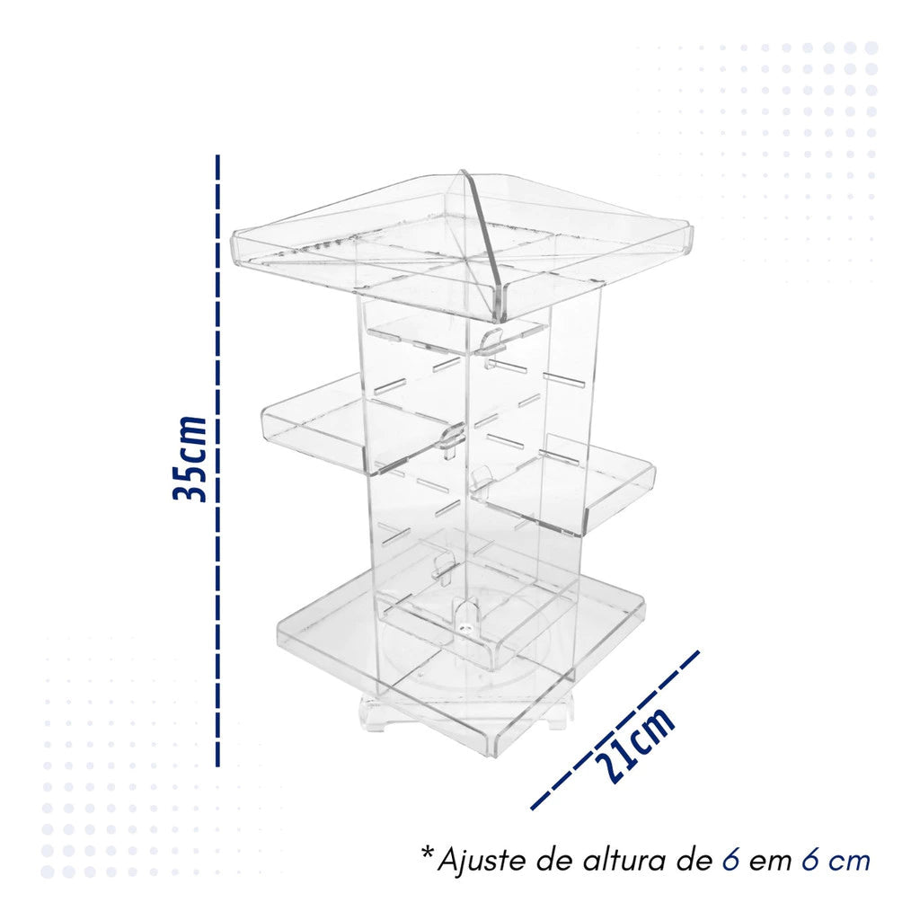 Organizador Giratório 360° Acrílico para Maquiagem e Cosméticos