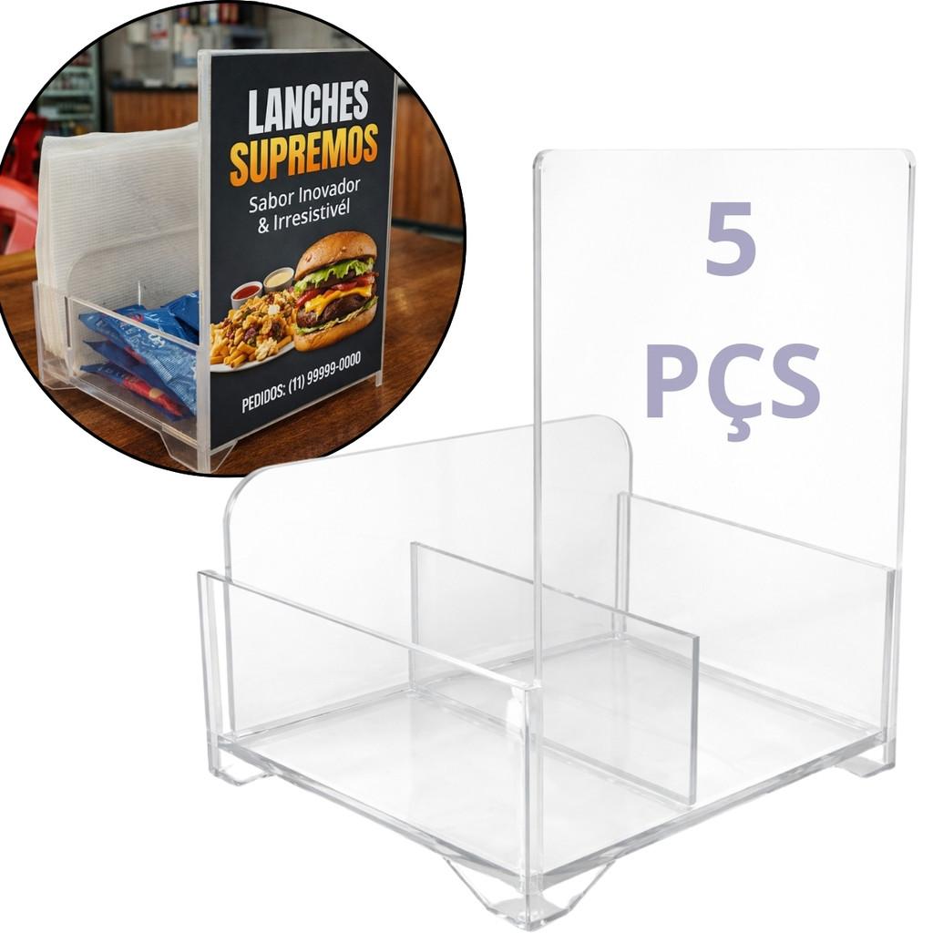Kit 5 Porta Guardanapo Sache Acrílico Mesa Display A6 Mesa