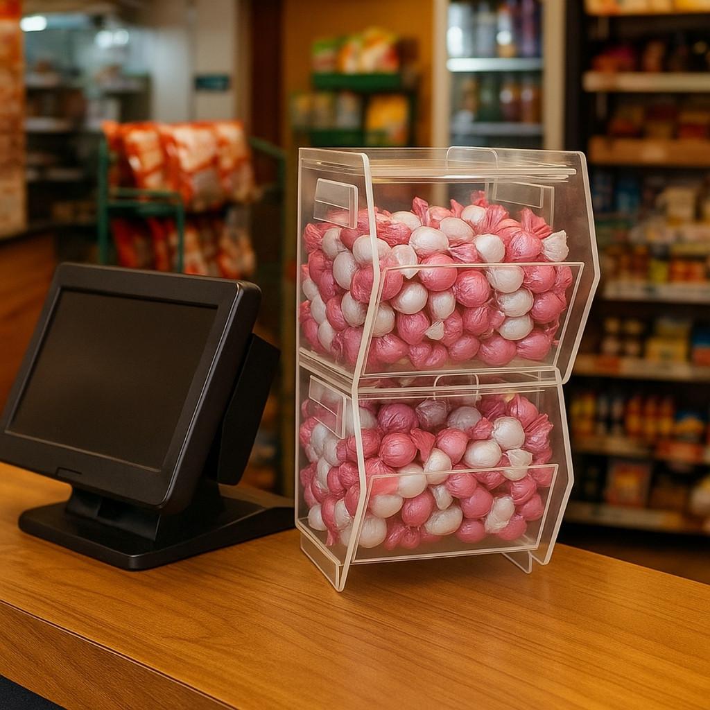 Baleiro 2 Pçs Doces Balas Bombons Chocolates Expositor Transparente Organização Comercial Residencial Festa Evento Loja Conveniência Padaria Confeitaria Mesa Decorativa Acesso Rápido Visual Atrativo Higiene Armazenamento Prático Tampa Proteção Alimentos U