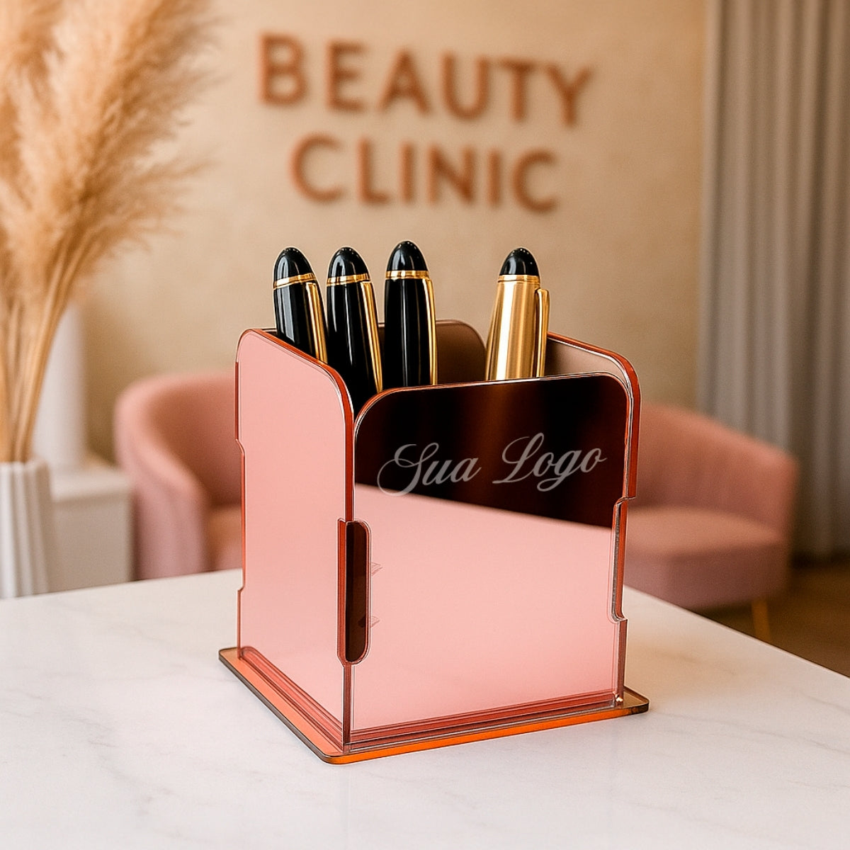 Porta Canetas Personalizado Luxo Dourado para Escritório ou Consultório