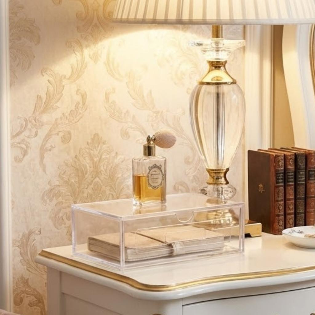 Caixa Porta Óculos Transparente Luxo Design Moderno Organização Residencial Proteção Lentes Acessórios Ópticos Armazenamento Seguro Estilo Minimalista Uso Diário Exposição Elegante Bancada Gaveta Closet Quarto Escritório Durabilidade Acabamento Premium