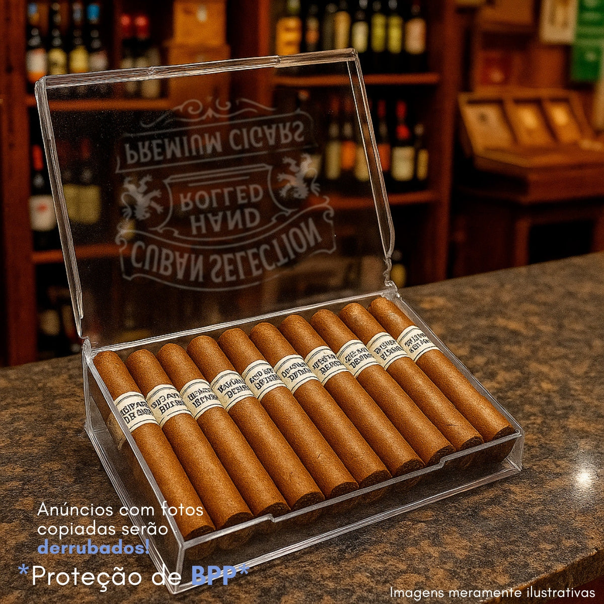 Caixa Umidor Acrílico para Charutos Premium 22x15cm Luxo