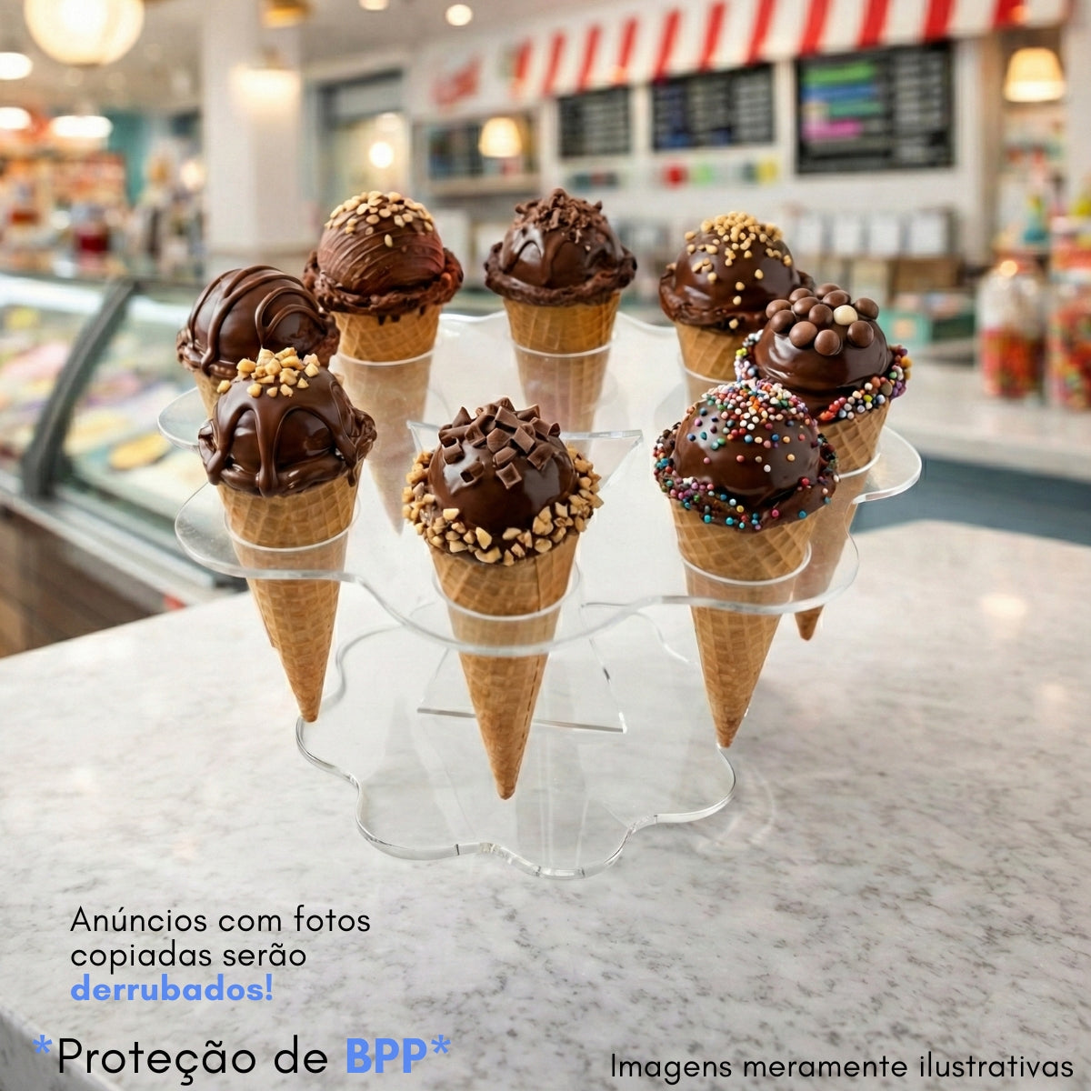 Suporte Expositor Temaki Sorvete Acrilico Cristal 8 Cones Redondo Estrela