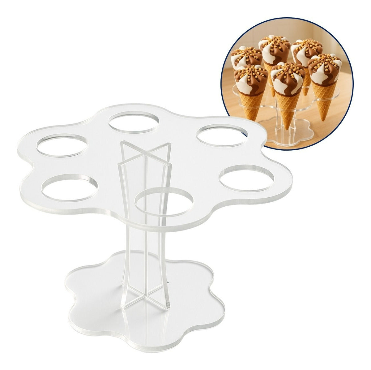 Suporte Expositor Temaki Sorvete Acrilico Cristal 6 Cones Redondo Estrela