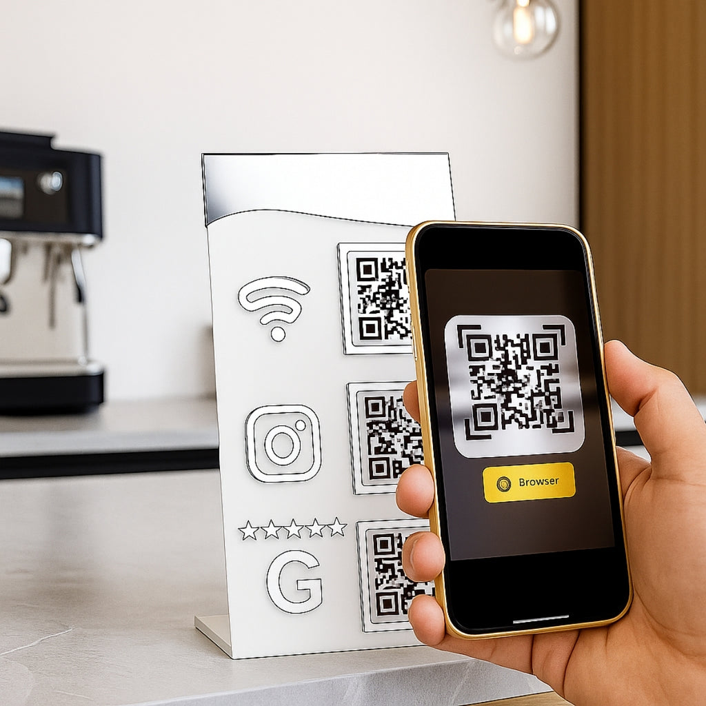 Qr Code Wifi Instagram Google Display Balcão Plaquinha Mesa