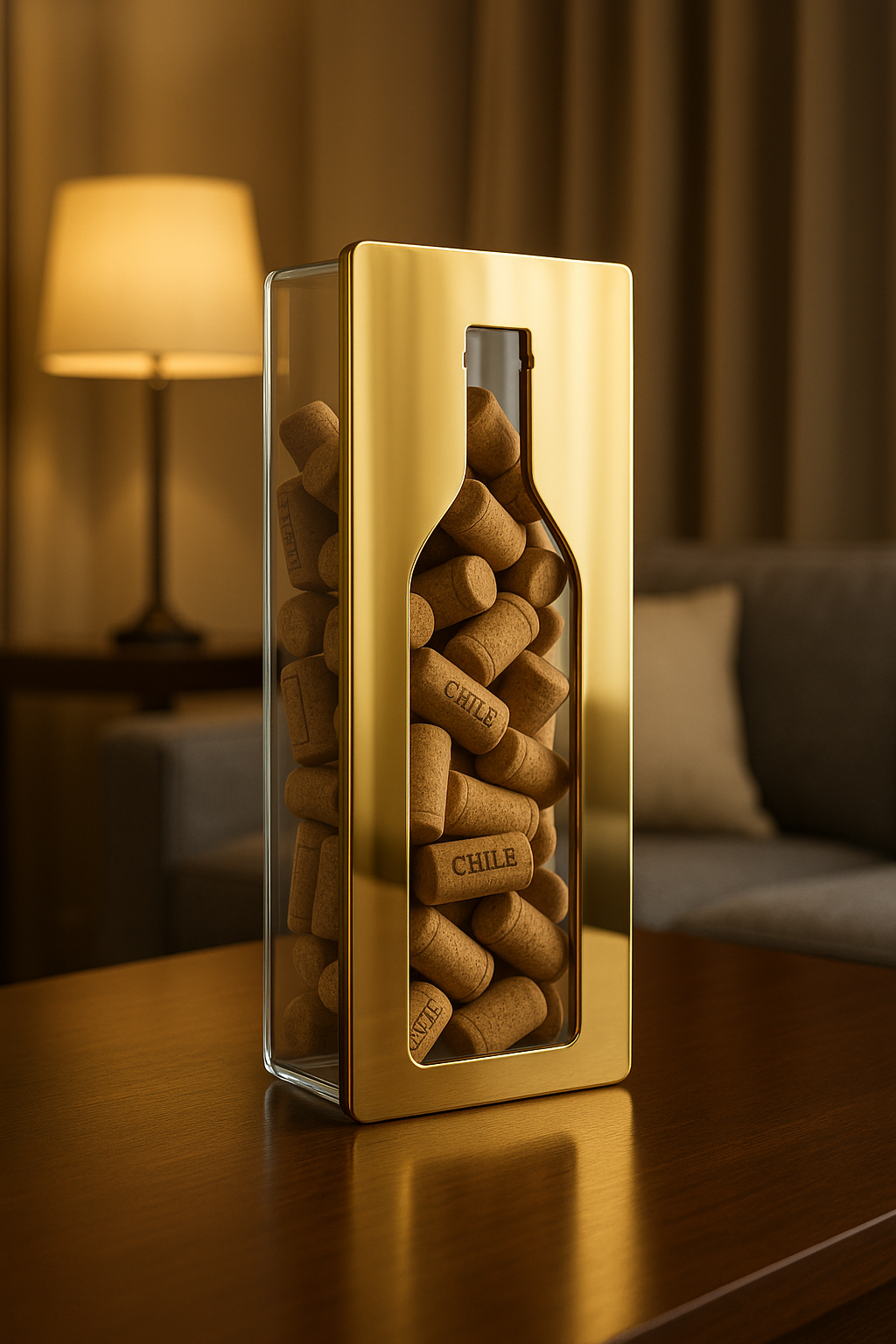 Guarda Rolhas de Acrílico Espelhado Dourado – Decoração Sofisticada para Cozinha ou Bar | Suporte para Rolhas de Vinho