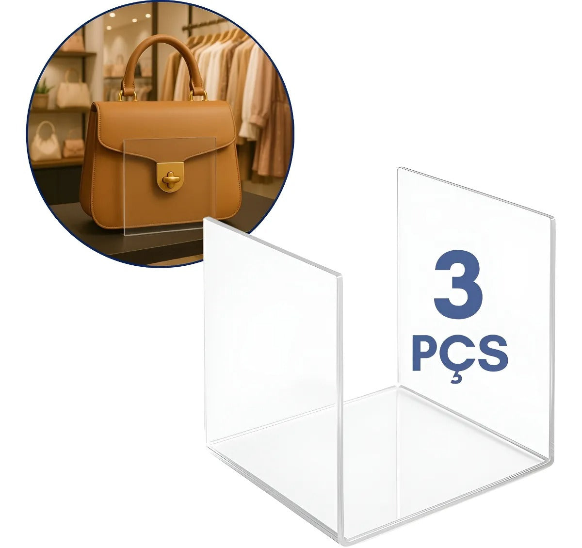 Kit 3 Expositor Bolsa 10x10cm Lojas Moda Feminina Display