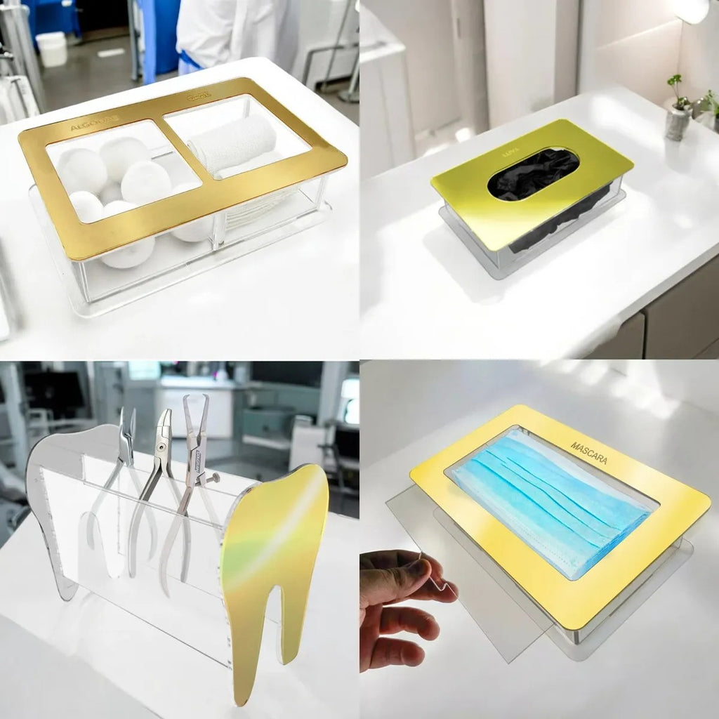 Kit Clinica Porta Alicate Gaze Algodão Mascara Luva Dourado