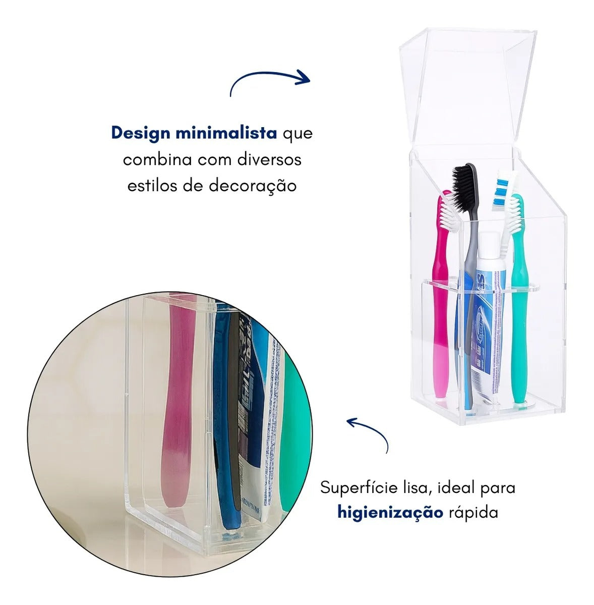 Organizador Porta Escova De Dente Com Tampa Bancada Banheiro